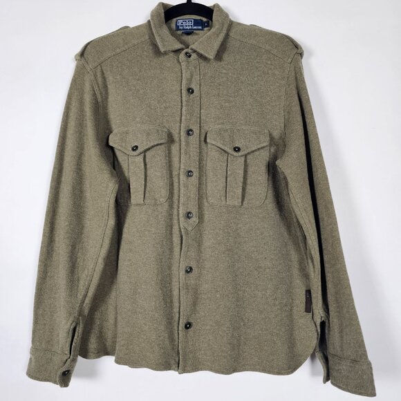 Vintage Polo Ralph Lauren Military Wool Mens Large Long Sleeve Button Shirt - Picture 1 of 6
